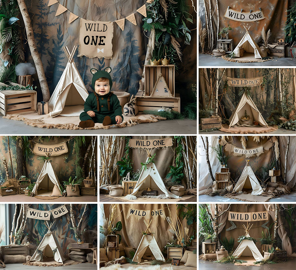 Photography Backdrop Muslin - Safari Wild One Woodland Kids 1st