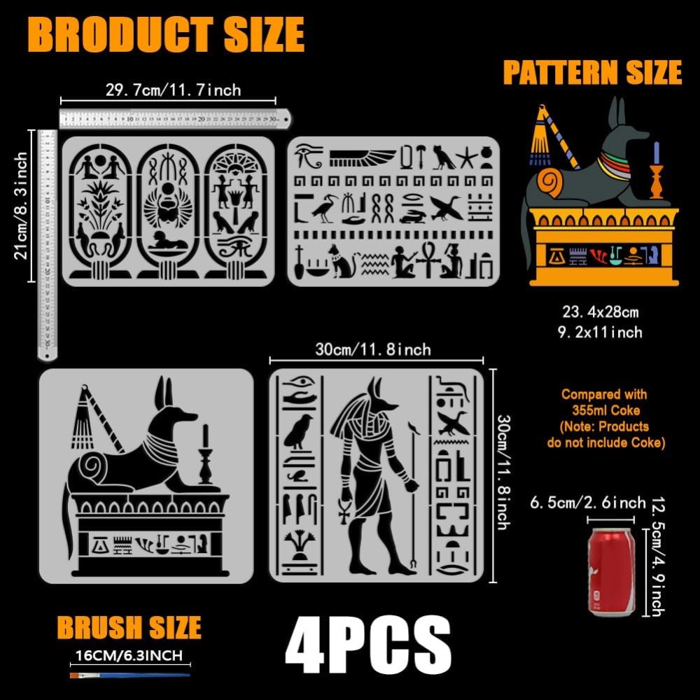 4 PCS Egyptian Symbols Stencil - Photography Model recension och pris