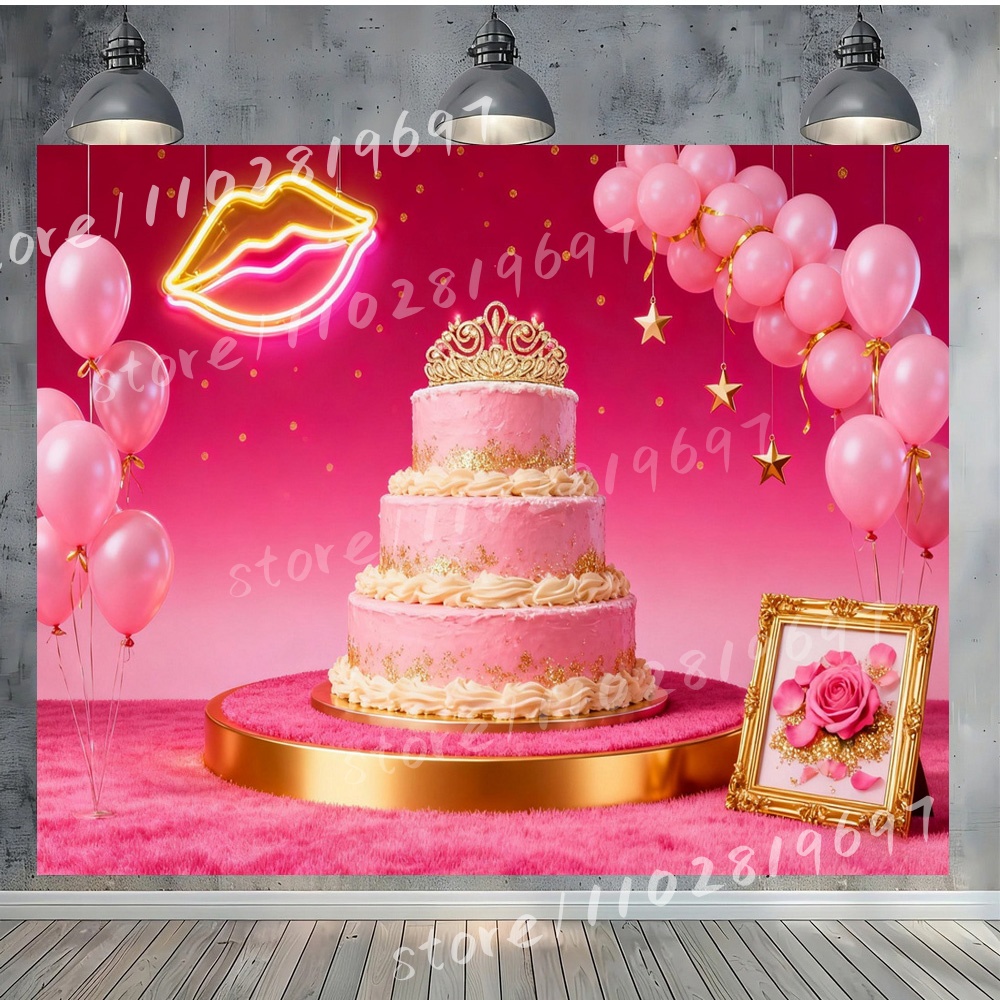 Crown Pink Disco Ball Birthday - Photography Backdrop Muslin recension och pris
