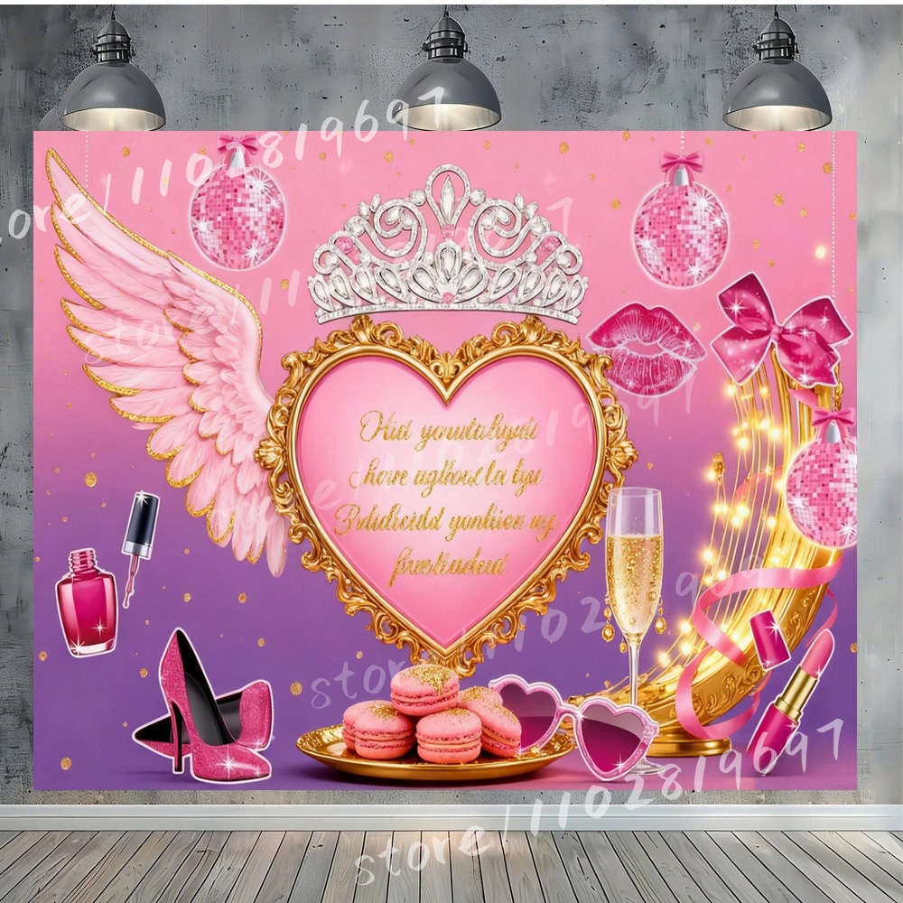 Crown Pink Disco Ball Birthday - Photography Backdrop Muslin recension och pris