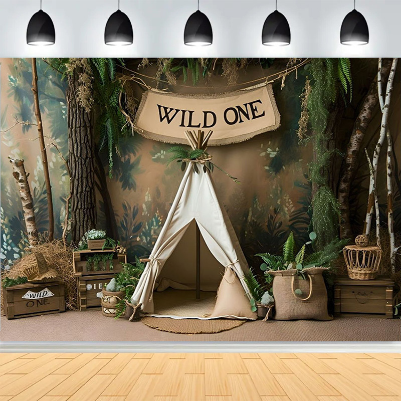 Safari Wild One Woodland Kids  - Photography Backdrop Muslin recension och pris